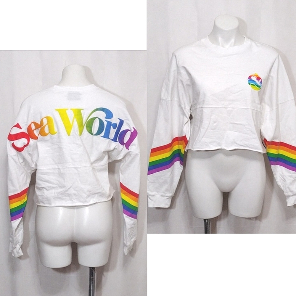 Spirit Jersey Lightweight Oversized Cropped Sweatshirt Graphic Raw Hem Top Small